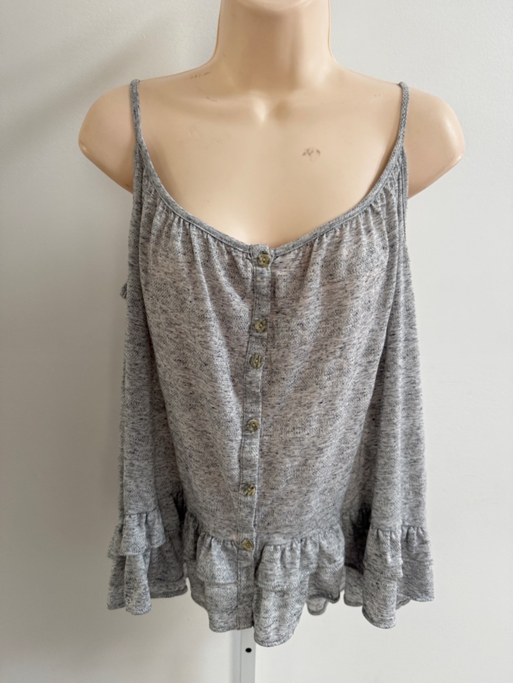 Free People Beach Gray Cold Shoulder Camisole Ruffle Hem Top Slinky
